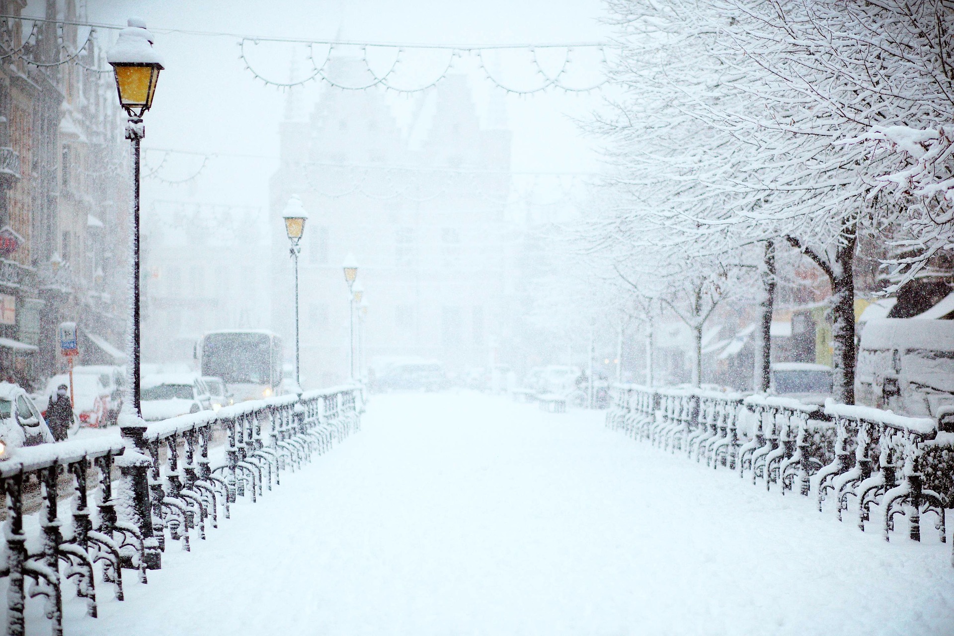 Snowy city scene